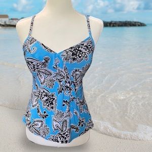 Jamaica Bay Floral Print V-Neck Swim Tankini Top, Ruffles, Spaghetti